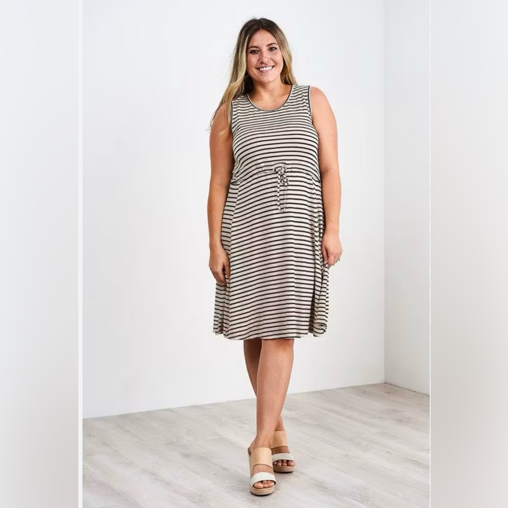 Latched Mama Striped Midi Dress - Black and White